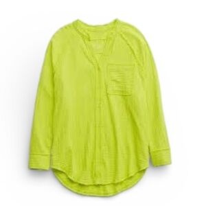 Aerie Gauzy Coverup Shirt Medium Long Sleeves Cotton Cover Up Lime Green